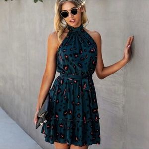 BTFBM Halter Sleeveless Dress in Green Small